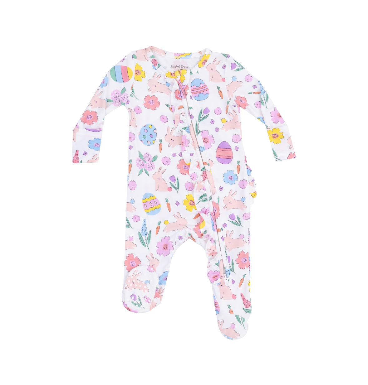 2 Way Zipper Ruffle Footie, Easter Bunnies Pink