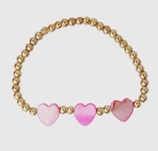 Triple Heart Bracelet, Hot Pink