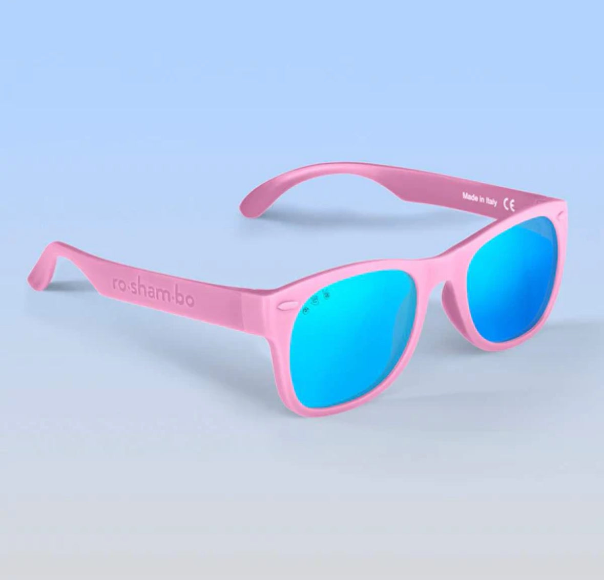 Popple Shades, Light Pink Sunglasses w/ Polarized Mirrored Blue Lens