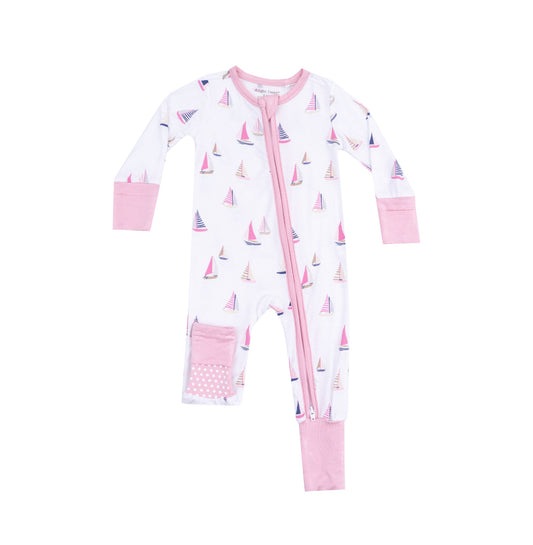 2 Way Zipper Romper, Sailboats Pink