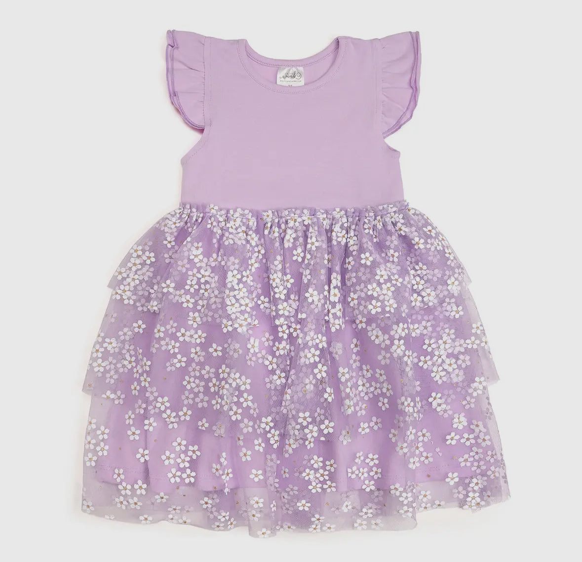 Lavender Ditsy Daisy Tiered Short Sleeve Tutu Dress