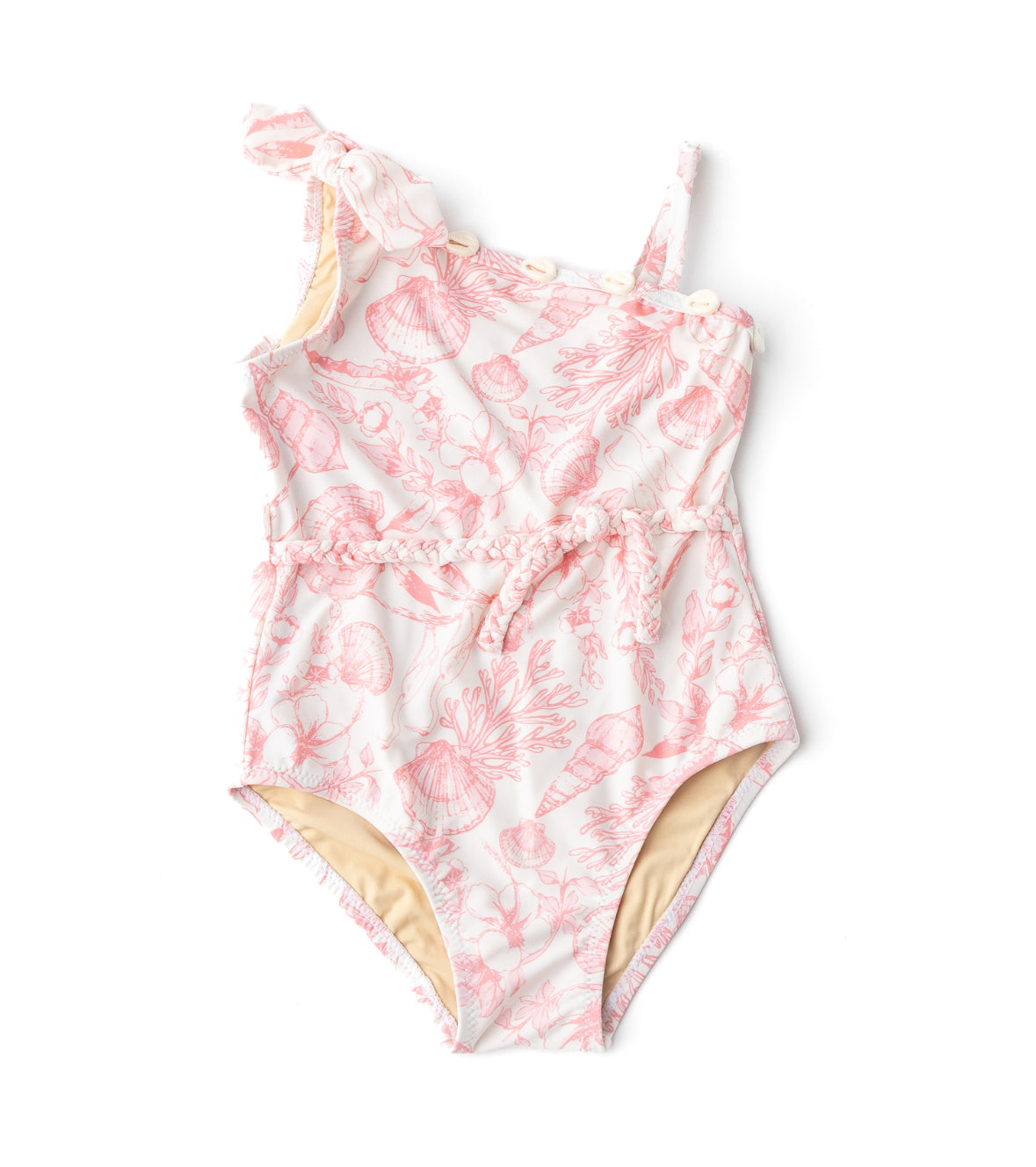 One Shoulder Bathing Suit, Shell, Seaside Toile