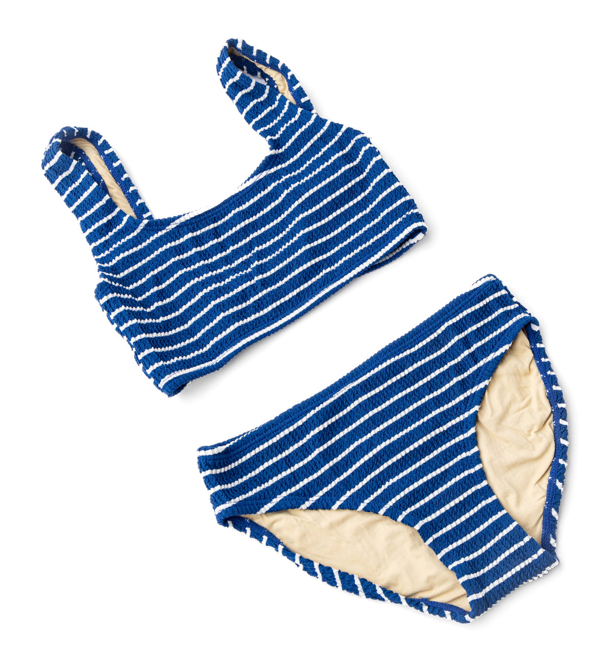 Navy/White Stripe Girls Crinkle Textured Bikini