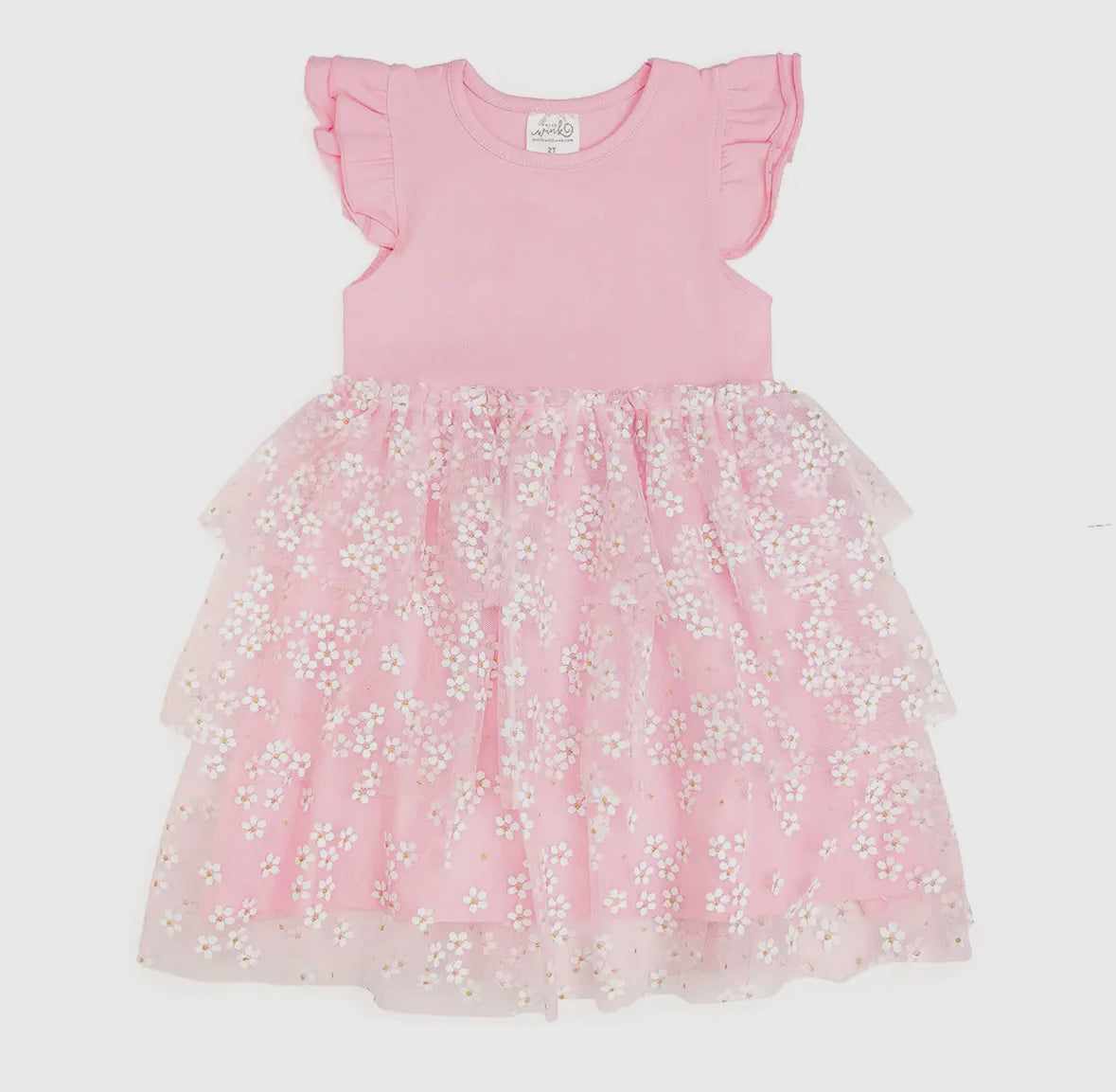 Pink Ditsy Daisy Tiered Short Sleeve Tutu Dress