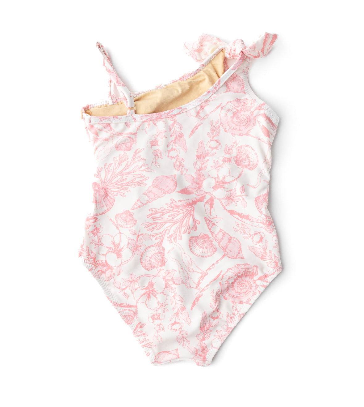 One Shoulder Bathing Suit, Shell, Seaside Toile