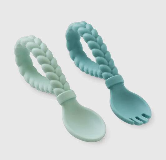 Sweetie Spoons™  Silicone Baby Fork + Spoon Set, Mint