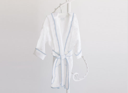 Bathrobe, White with Blue Pinstripe