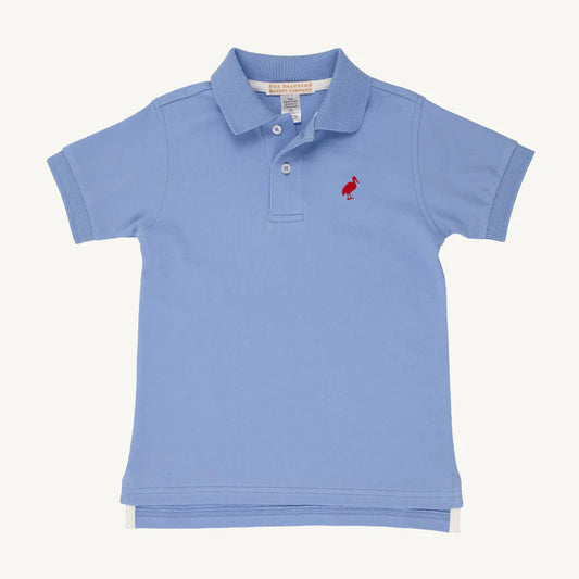 Prim & Proper Polo & Onesie, Barbados Blue with Richmond Red Stork