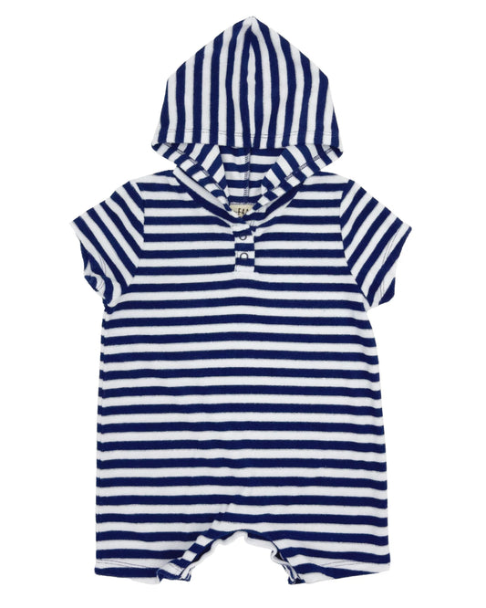 Finn Baby Hooded Romper, Navy/White Stripe