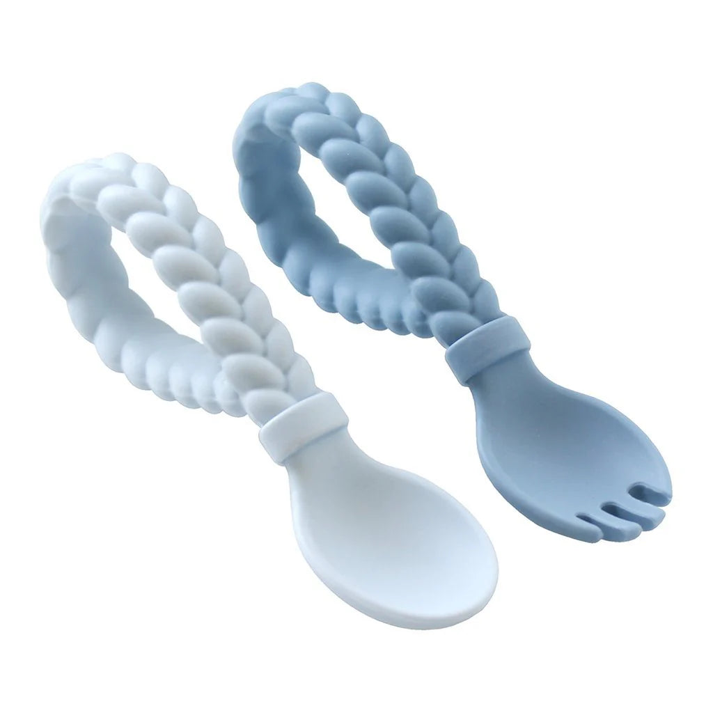 Sweetie Spoons™  Silicone Baby Fork + Spoon Set, Blue