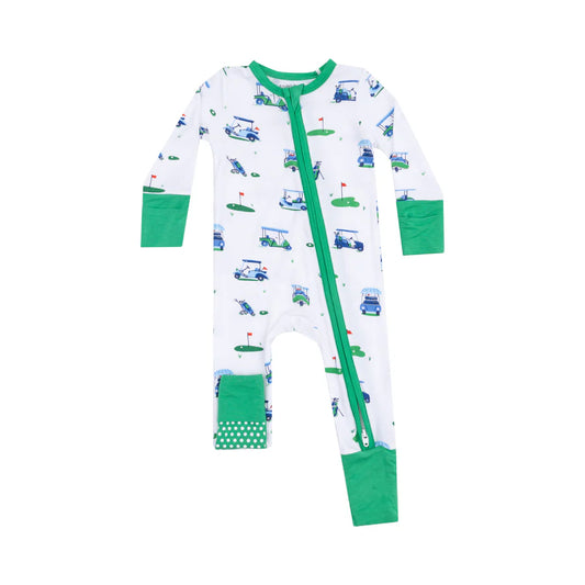 2 Way Zipper Romper, Vintage Golf Carts Blue