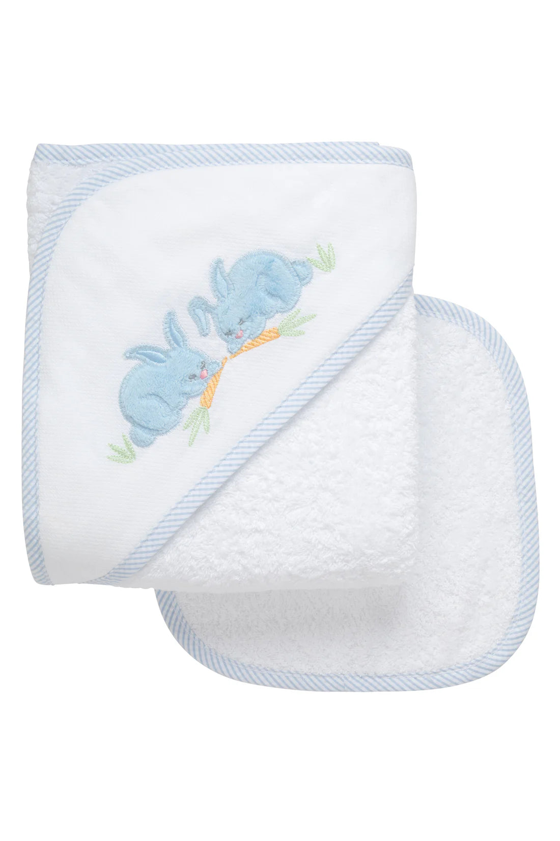 Bunny Applique Hooded Towel & Washcloth Set, Blue