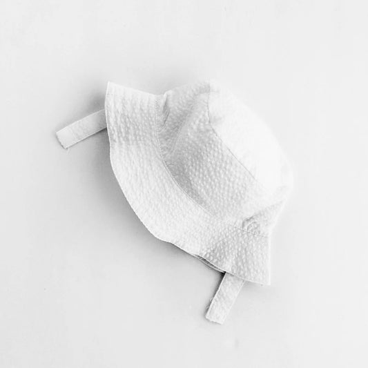 White Seersucker UPF 25+ Bucket Hat for Babies and Toddlers