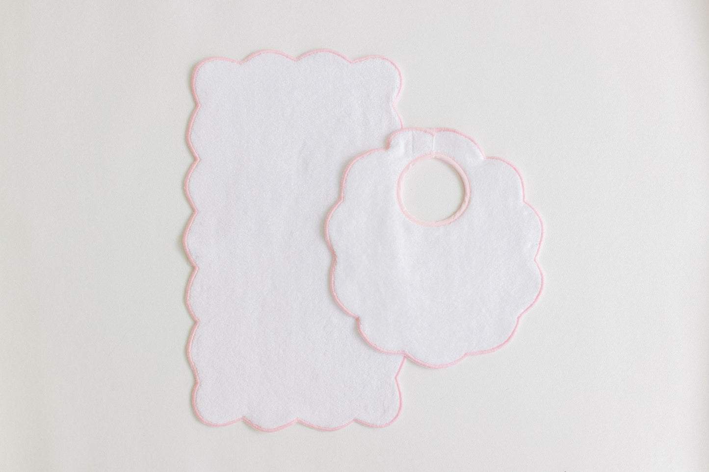 Bib & Burp Set, Pink Solid Scalloped