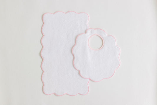 Bib & Burp Set, Pink Solid Scalloped