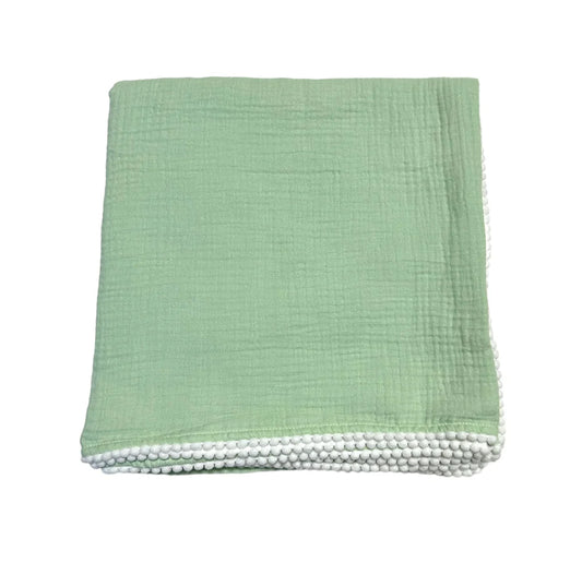 Cotton Muslin Swaddle Blanket, Sage/White