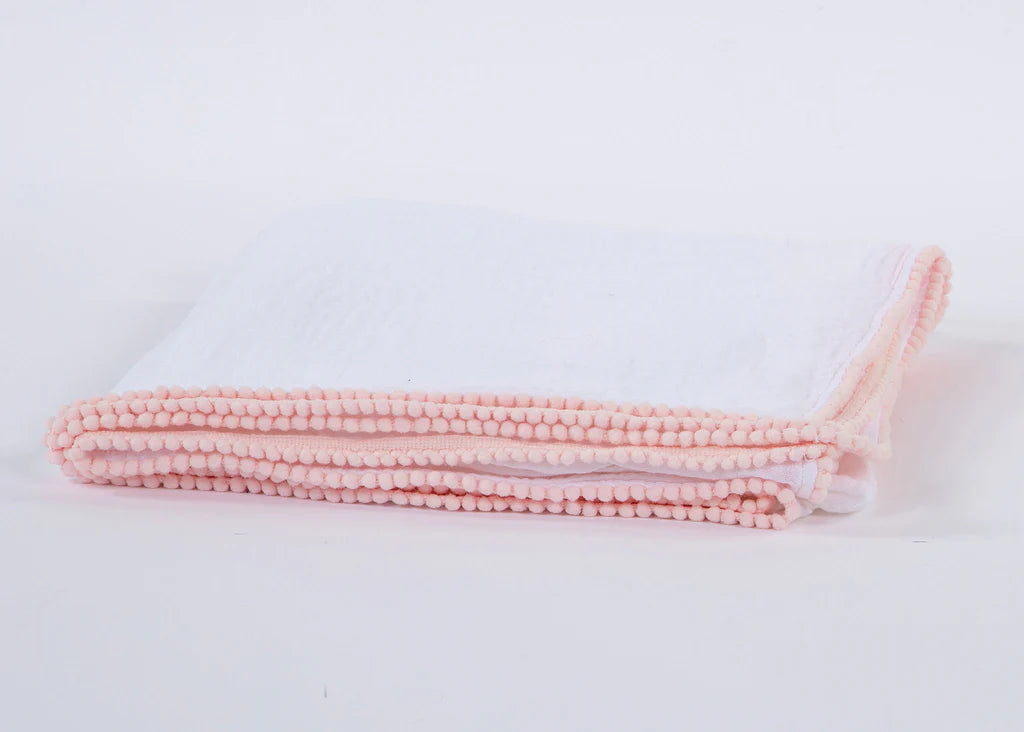 Cotton Muslin Swaddle Blanket, White/Light Pink