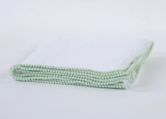 Cotton Muslin Swaddle Blanket, White/Seafoam