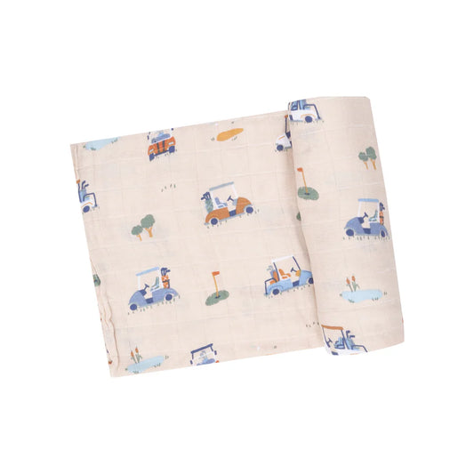 Swaddle Blanket, Golf Cart Cuties Oatmeal