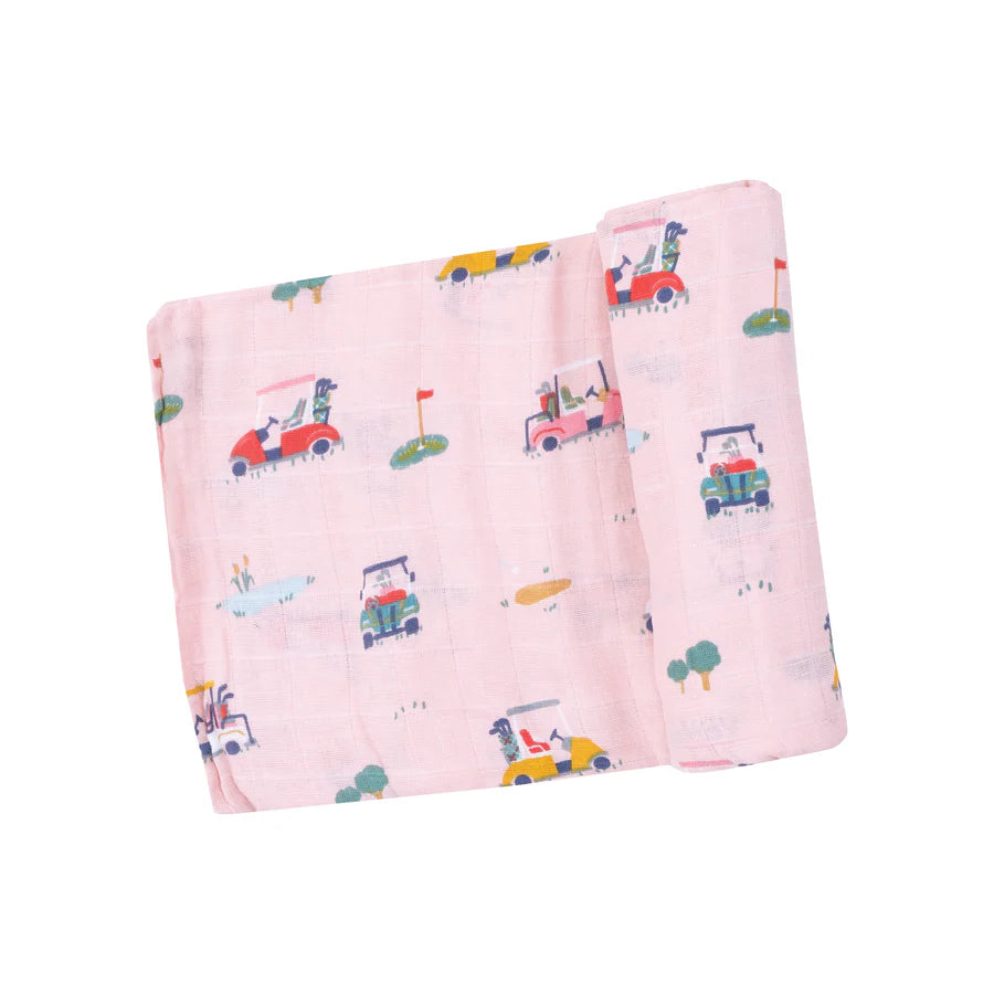 Swaddle Blanket, Golf Cart Cuties Pink