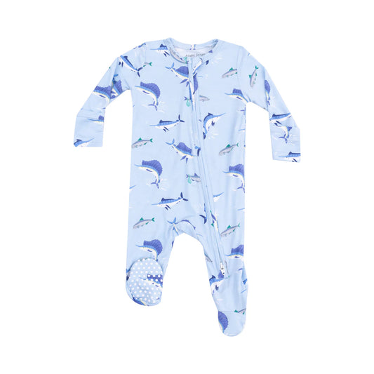 2 Way Zipper Footie, Deep Sea Fishing Blue