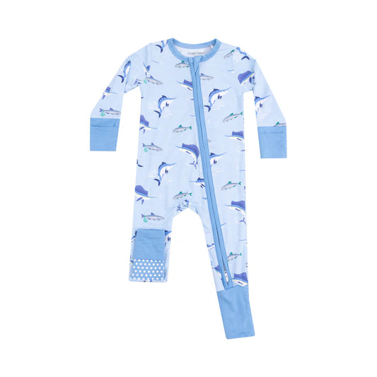 2 Way Zipper Romper, Deep Sea Fishing Blue