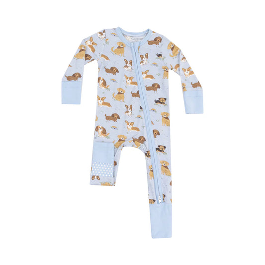 2 Way Zipper Romper, Best Friend Dogs Blue