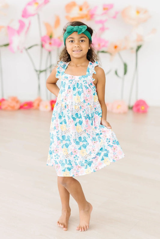 FLORAL GARDEN RUFFLE CROSS BACK DRESS
