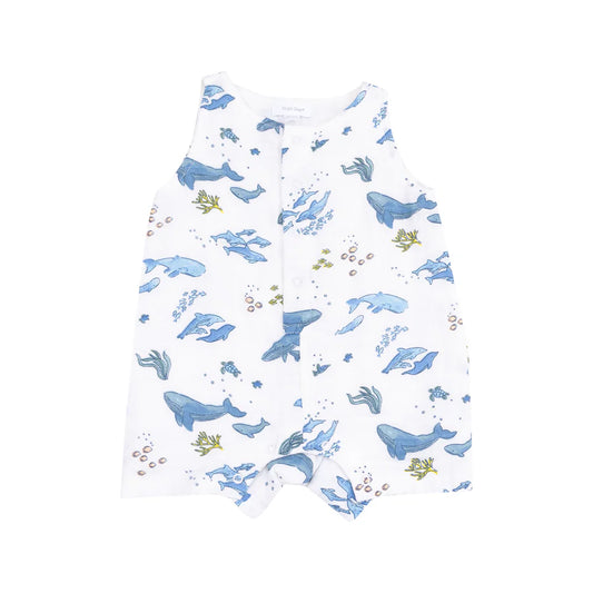 SLEEVELESS SHORTIE ROMPER - BLUE WHALES