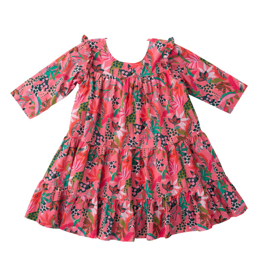 Girls Cece Ruffle Dress, Coral Reef