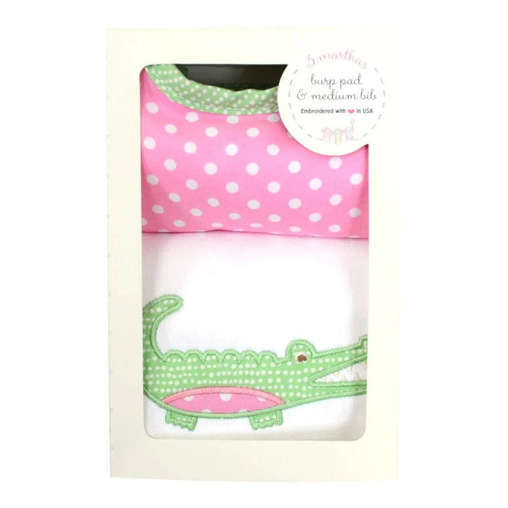 Pink Alligator Medium Bib & Burp Box Set