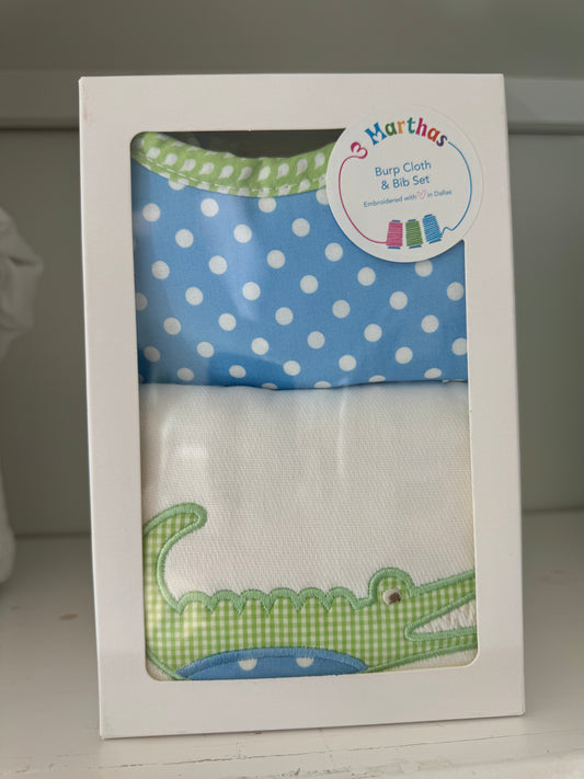 Blue Alligator Medium Bib & Burp Box Set