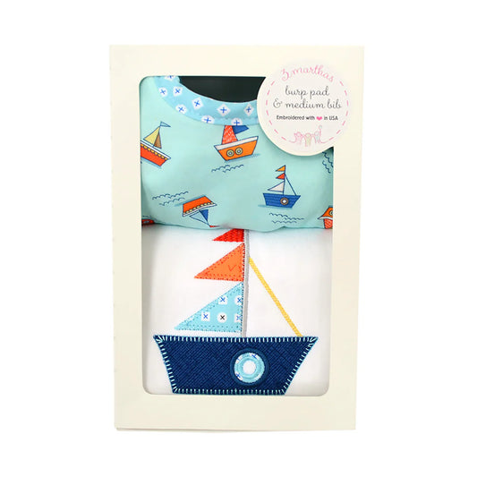 Sailboat Medium Bib & Burp Box Set