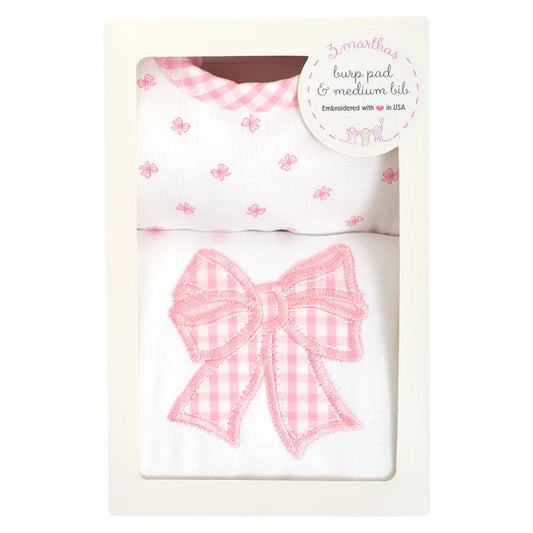 Pink Bow Medium Bib & Burp Box Set