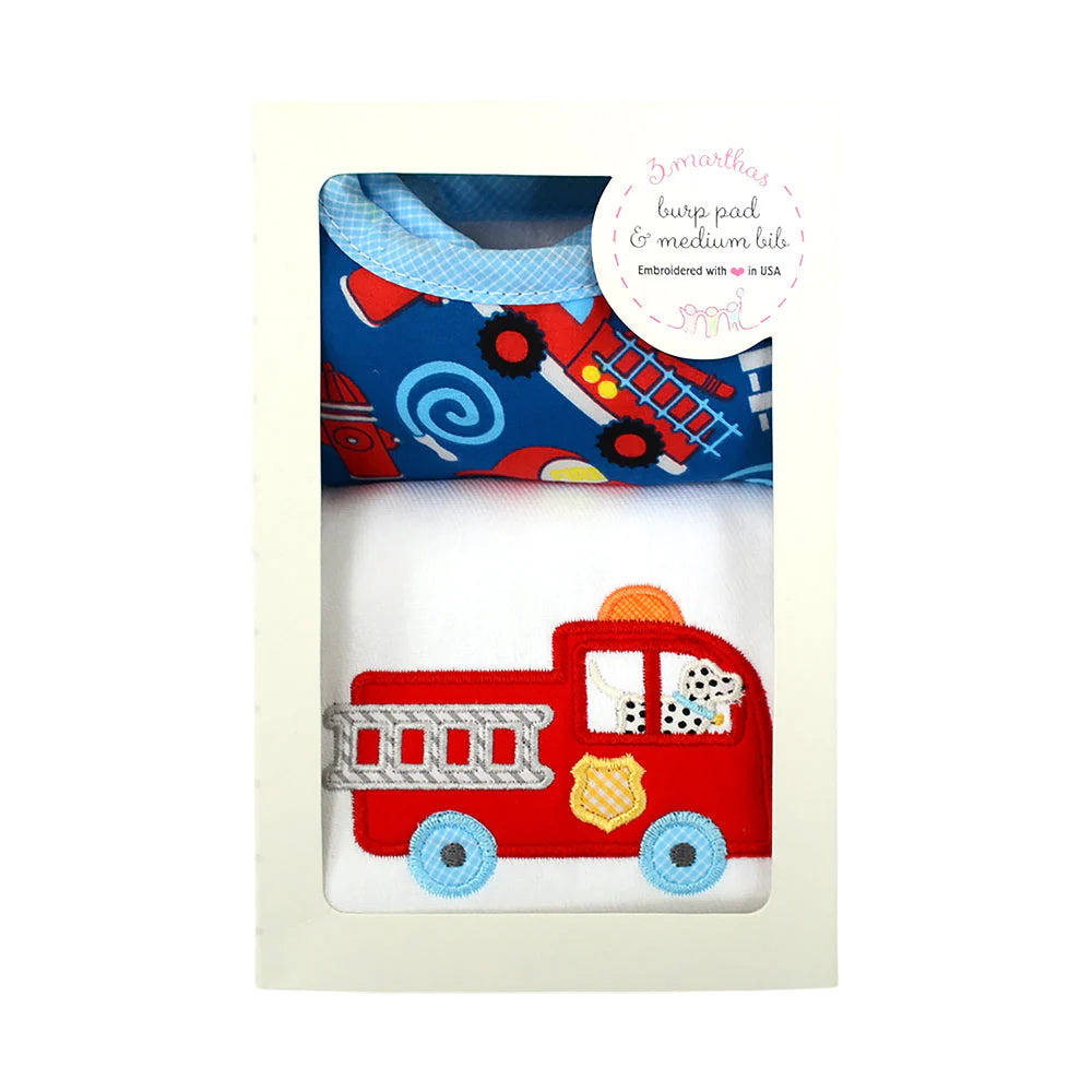 Firetruck Medium Bib & Burp Box Set