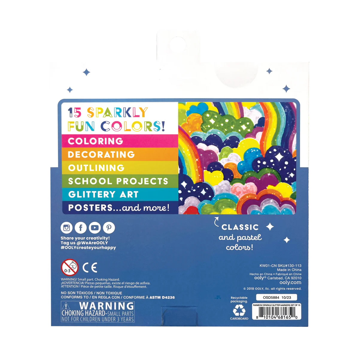 Rainbow Sparkle Glitter Markers - Set of 15