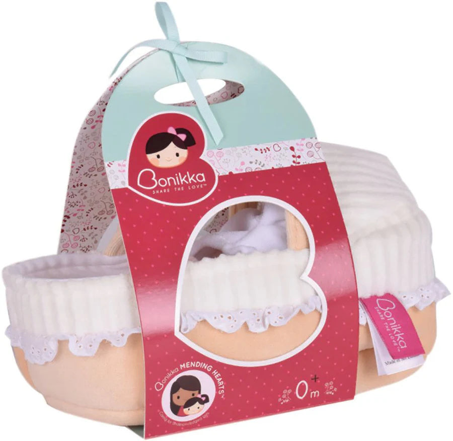 GRACE BABY SOFT DOLL WITH CARRY COT, BOTTLE & BLANKET