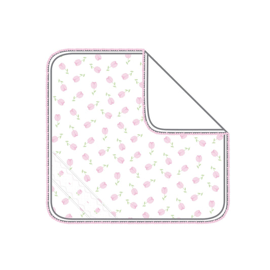 Tessa’s Classics Pink Smocked Printed Receiving Blanket, Pink Tulips