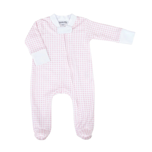 Mini Checks Zip Footie - Pink