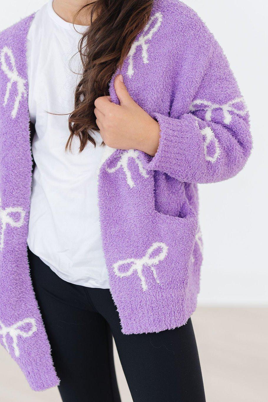 Lilac / Coconut Bow Cozy Cardigan