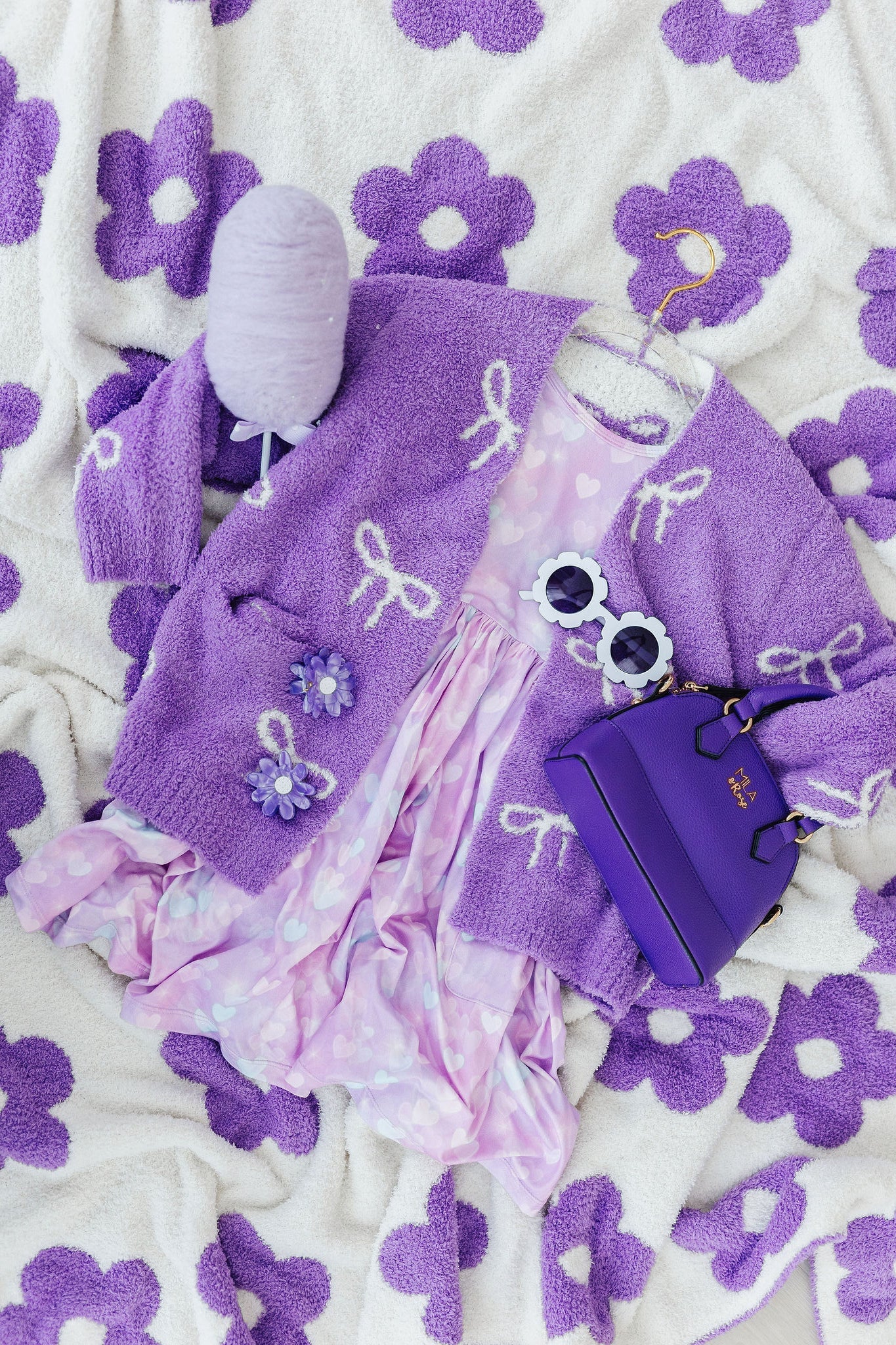 Lilac / Coconut Bow Cozy Cardigan