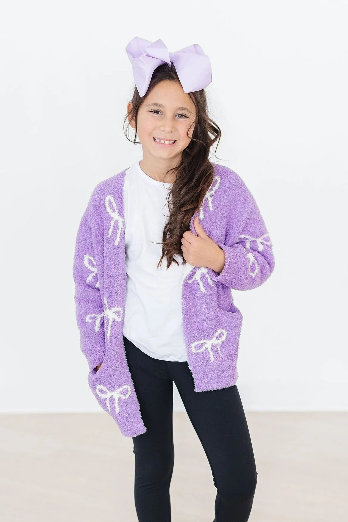 Lilac / Coconut Bow Cozy Cardigan