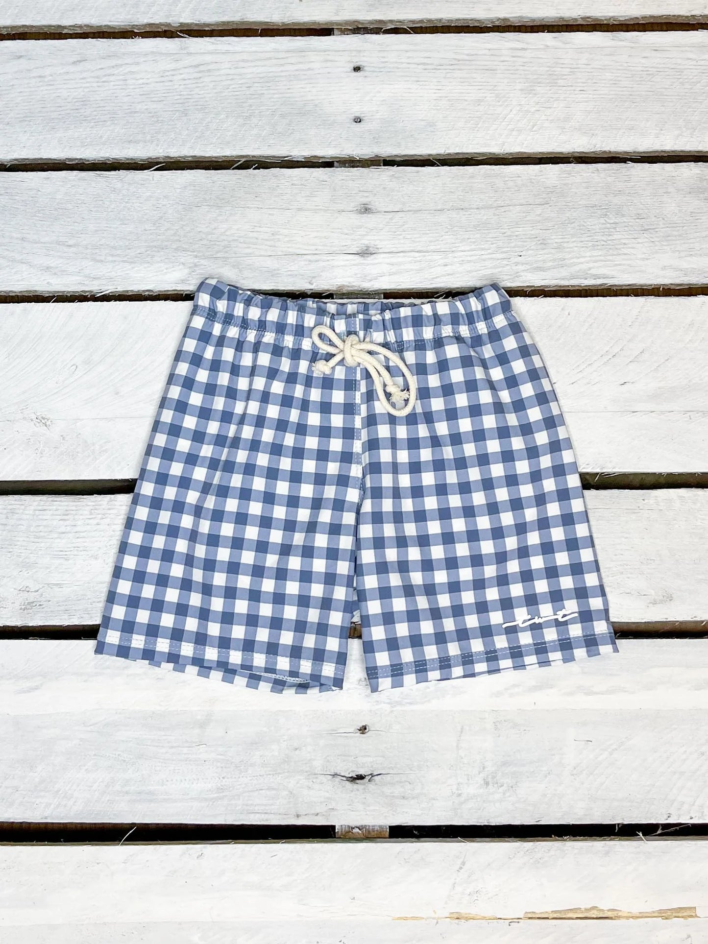 Navy Gingham Swim Shorts