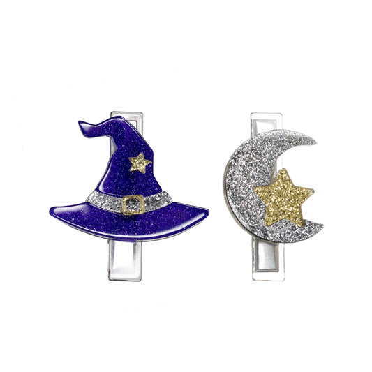 Witch Hat & Moon Alligator Clips