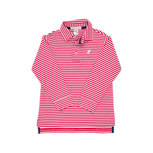 Long Sleeve Prim & Proper Polo, Richmond Red Stripe with Multicolor Stork