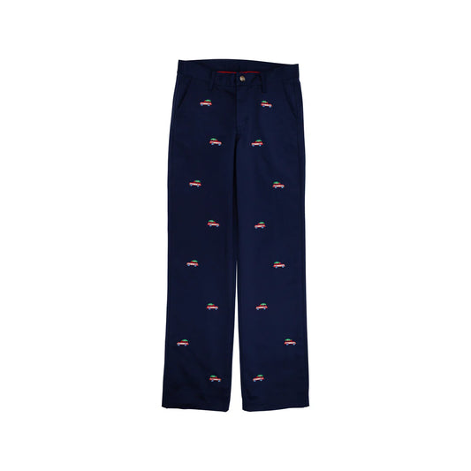 Critter Prep School Pants (Twill), Nantucket Navy with Woody Jeeps Embroidery