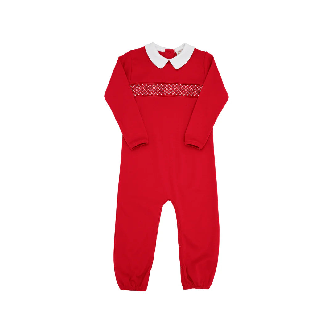 Rigsby Romper, Richmond Red with Worth Avenue White Smocking