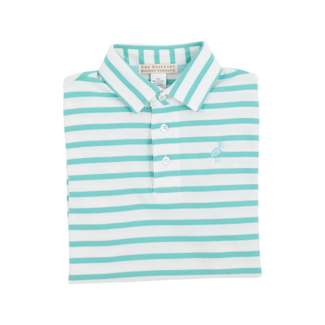 Prim & Proper Polo & Onesie, Turks Teal Stripe with Edisto Egg Blue Stork