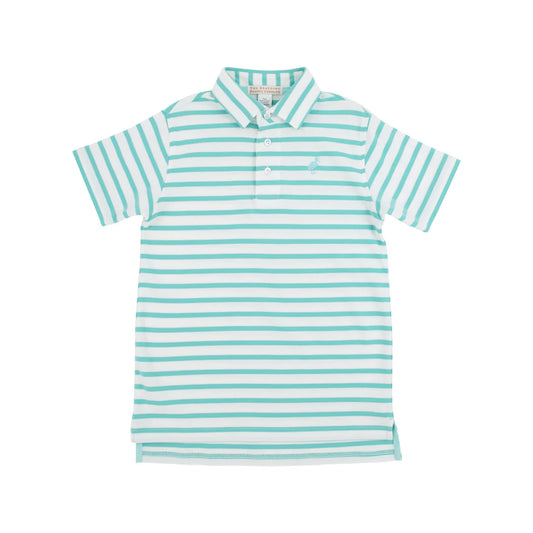 Prim & Proper Polo & Onesie, Turks Teal Stripe with Edisto Egg Blue Stork