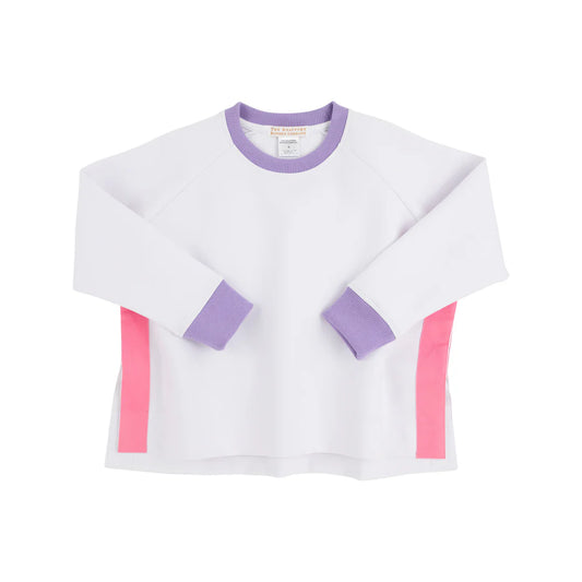 Courtney’s Cozy Crewneck, Worth Avenue White with Palisades Purple & Romany Rose